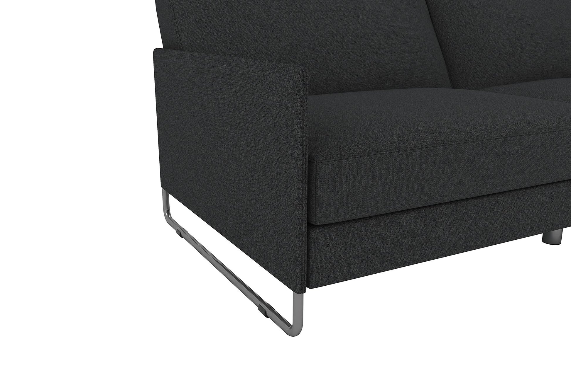 Pembroke Convertible Futon with Armrests and Metal Sleigh Legs - Grey Linen