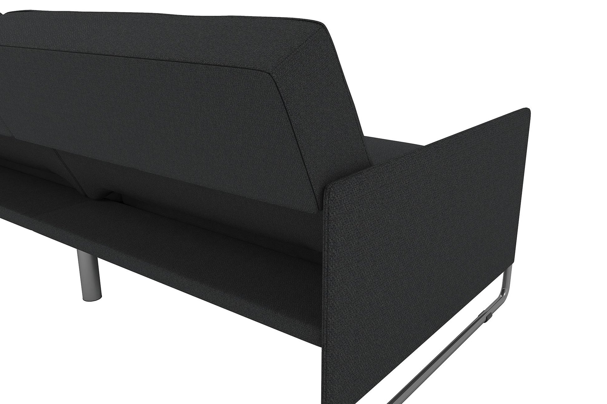Pembroke Convertible Futon with Armrests and Metal Sleigh Legs - Grey Linen