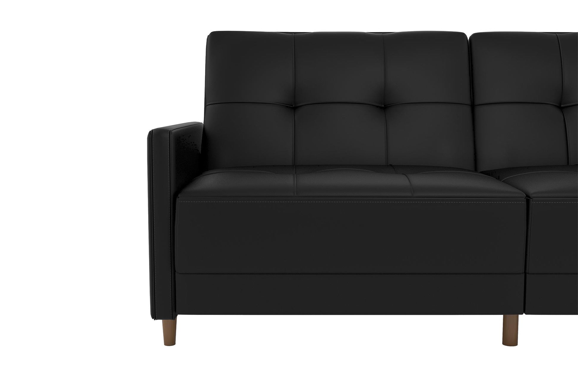 Andora Tufted Upholstered Coil Futon with Wooden Legs - Black Faux Leather