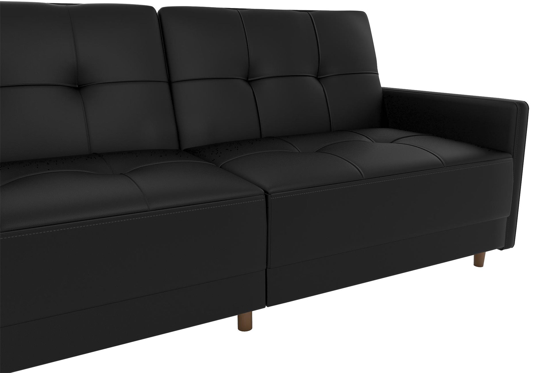 Andora Tufted Upholstered Coil Futon with Wooden Legs - Black Faux Leather