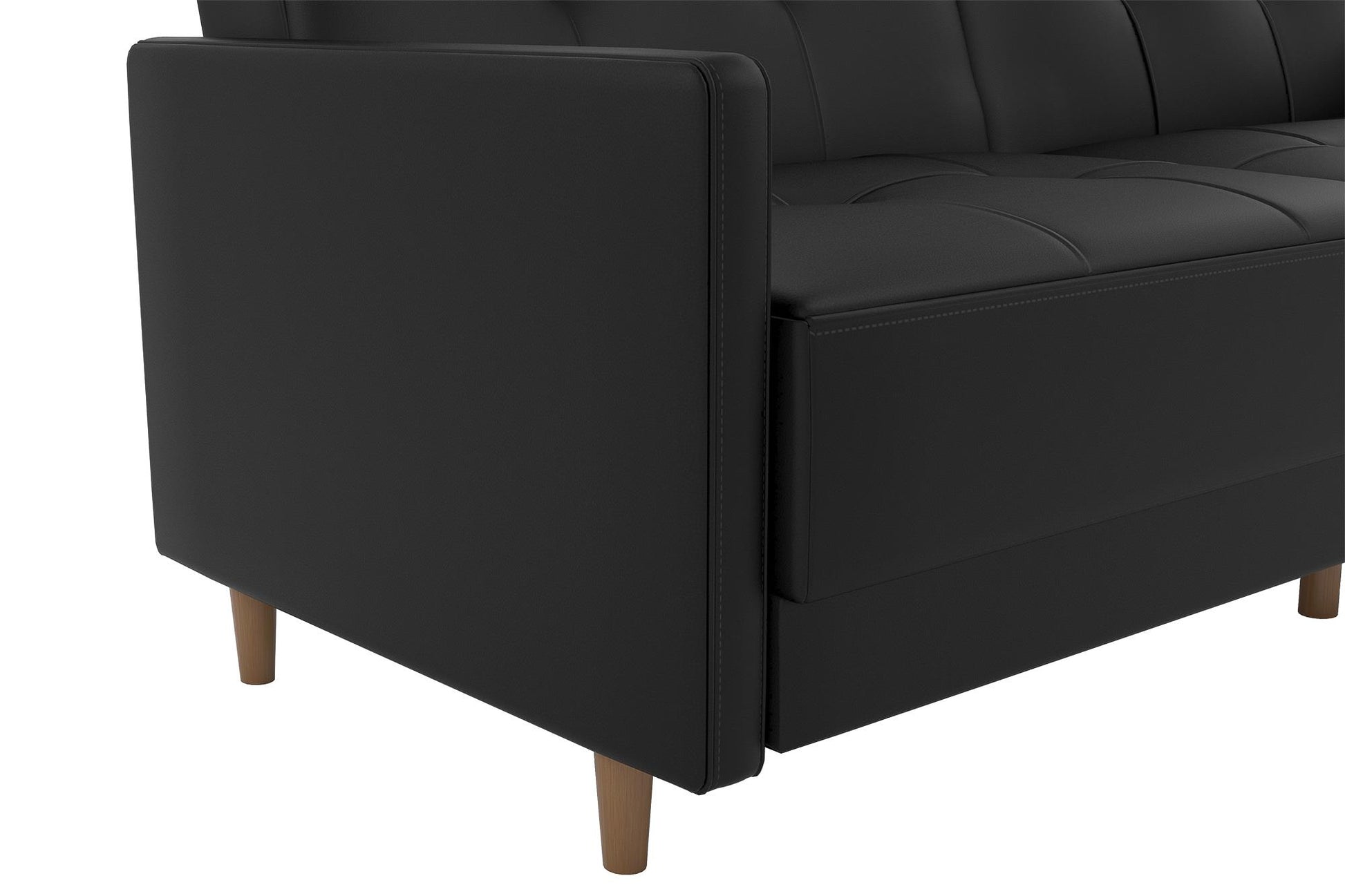 Andora Tufted Upholstered Coil Futon with Wooden Legs - Black Faux Leather