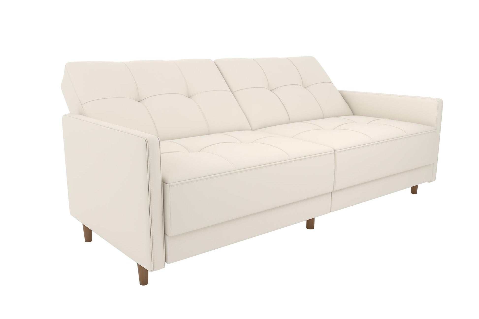 Andora Tufted Upholstered Coil Futon with Wooden Legs - White Faux leather