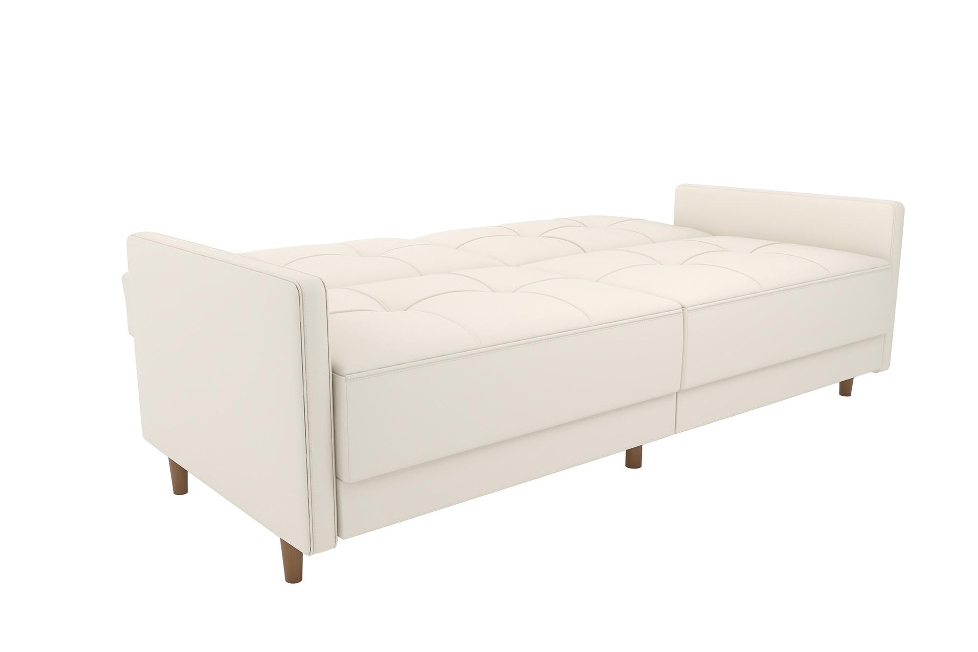 Andora Tufted Upholstered Coil Futon with Wooden Legs - White Faux leather