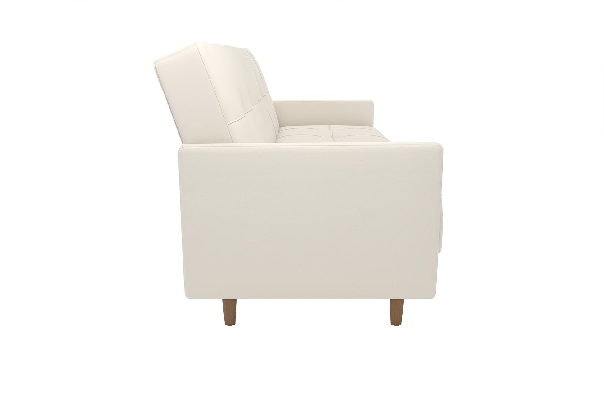 Andora Tufted Upholstered Coil Futon with Wooden Legs - White Faux leather