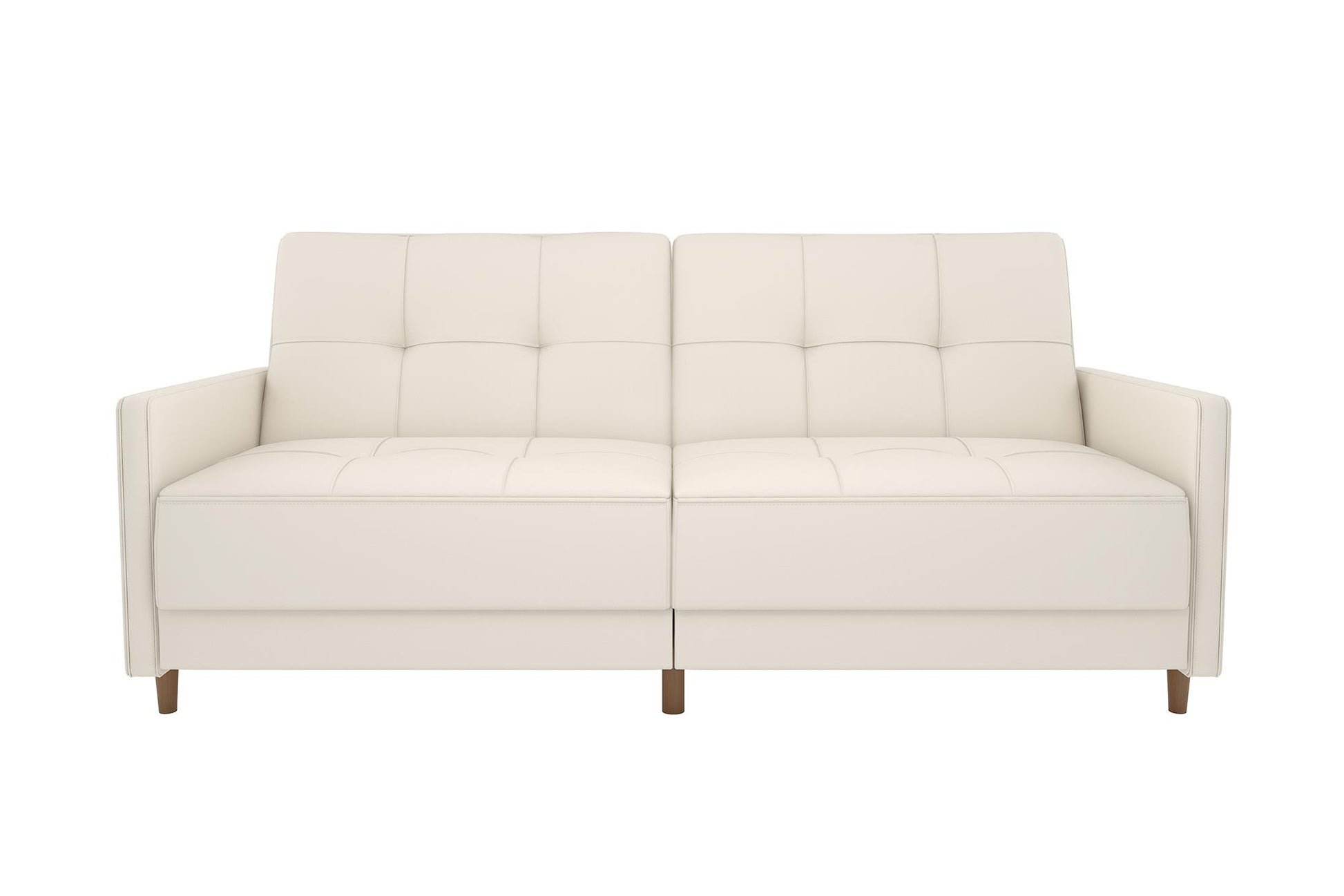 Andora Tufted Upholstered Coil Futon with Wooden Legs - White Faux leather