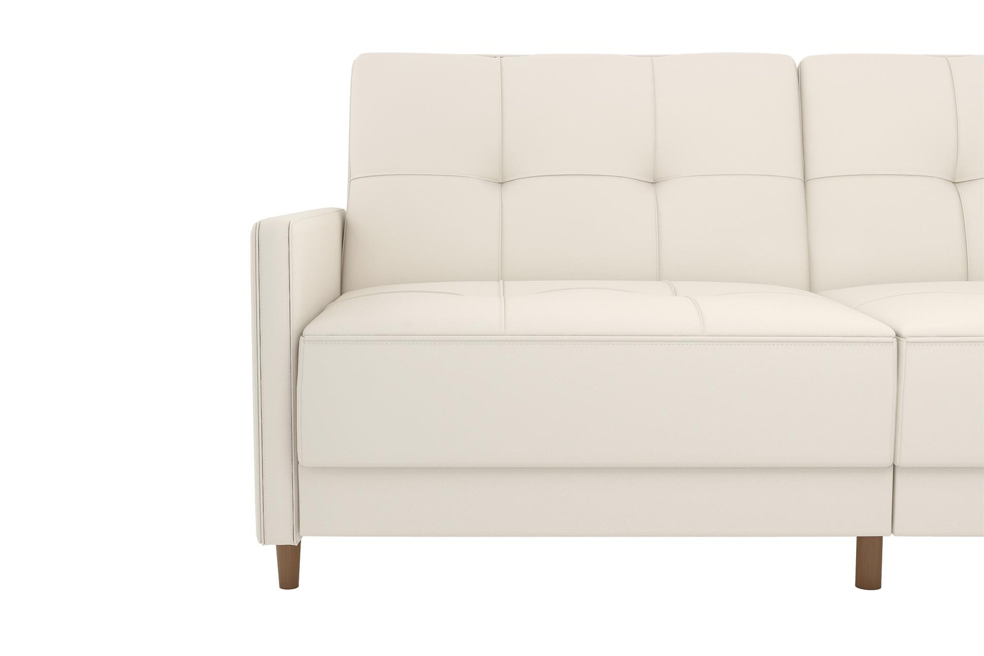 Andora Tufted Upholstered Coil Futon with Wooden Legs - White Faux leather