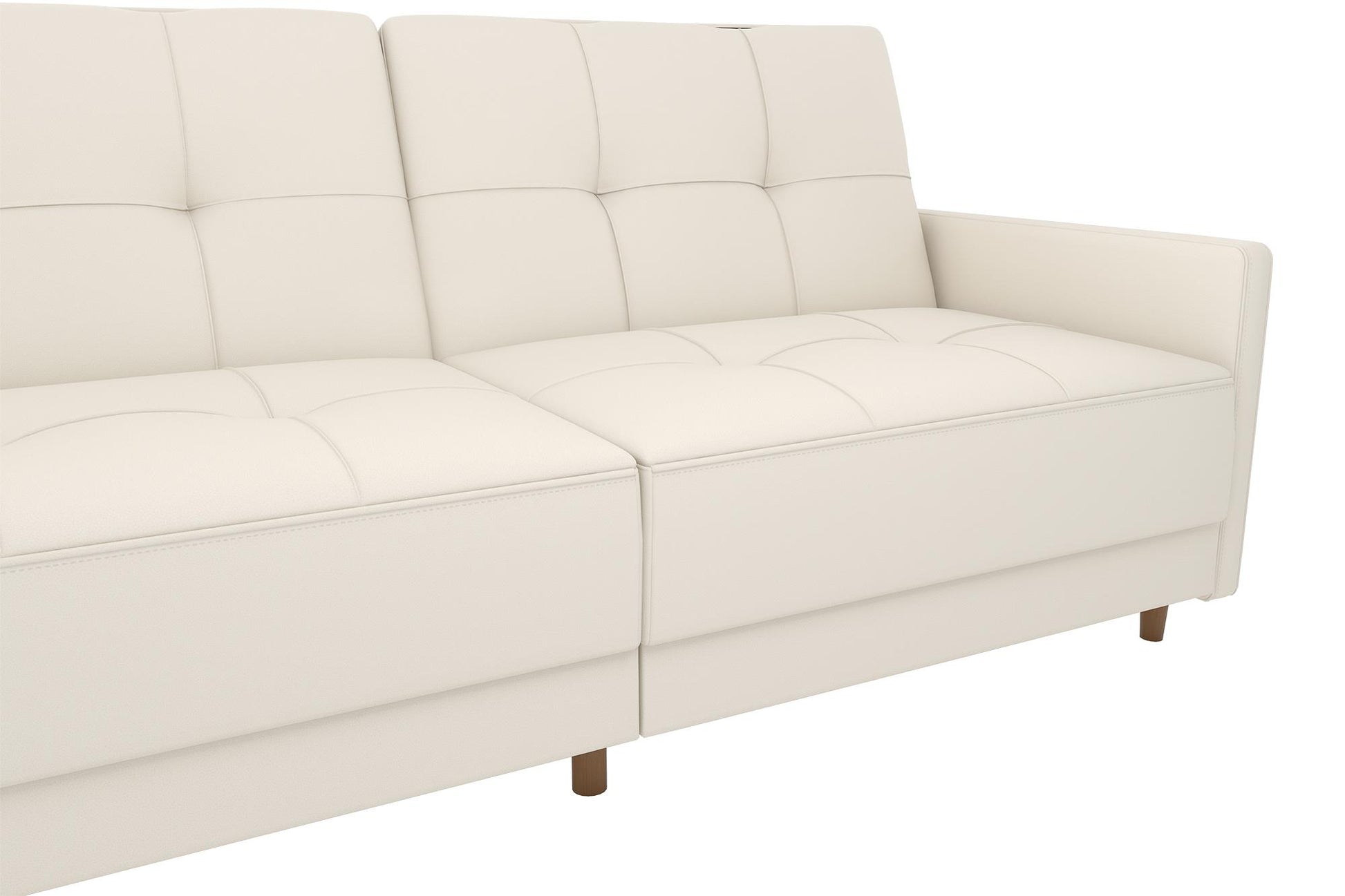 Andora Tufted Upholstered Coil Futon with Wooden Legs - White Faux leather
