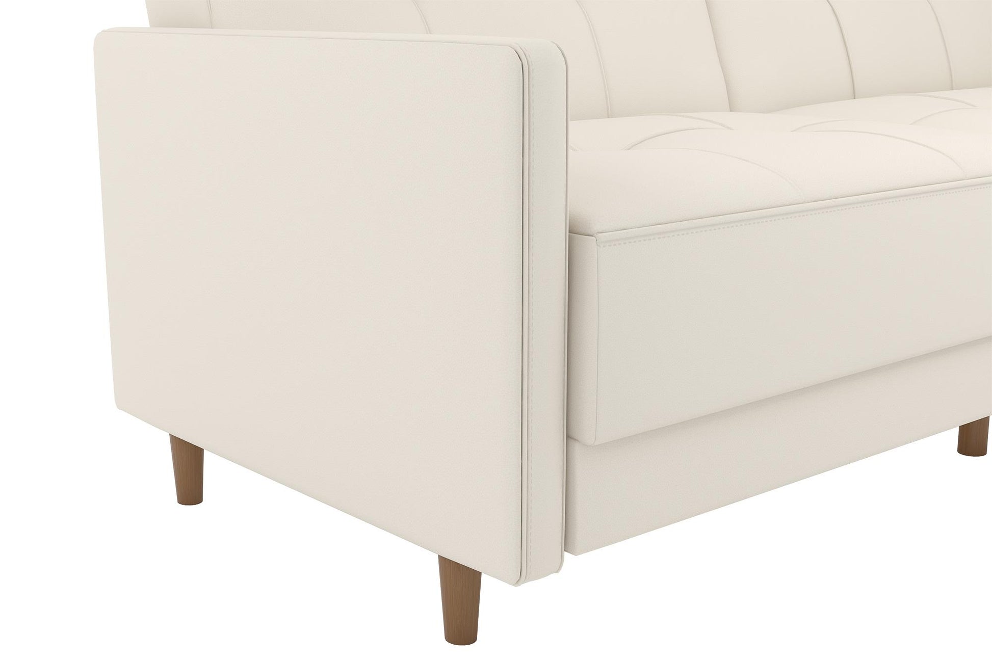 Andora Tufted Upholstered Coil Futon with Wooden Legs - White Faux leather