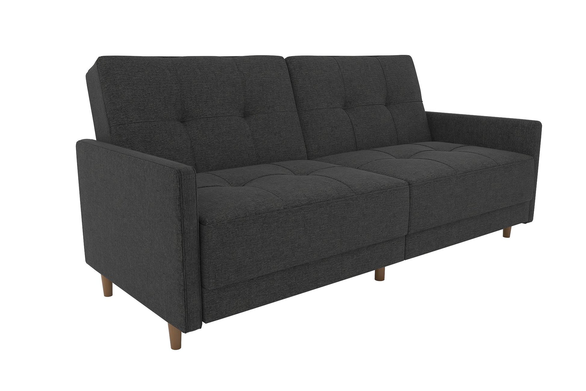 Andora Tufted Upholstered Coil Futon with Wooden Legs - Grey Linen
