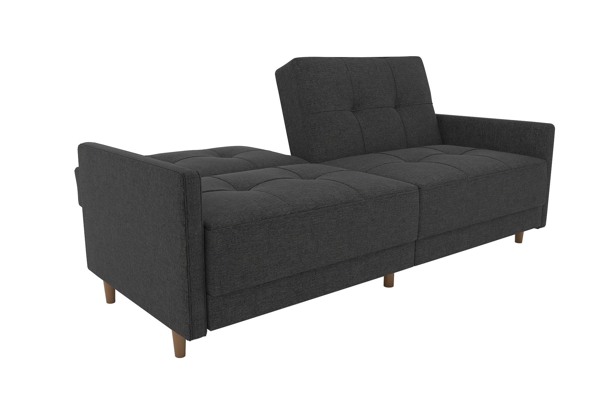 Andora Tufted Upholstered Coil Futon with Wooden Legs - Grey Linen