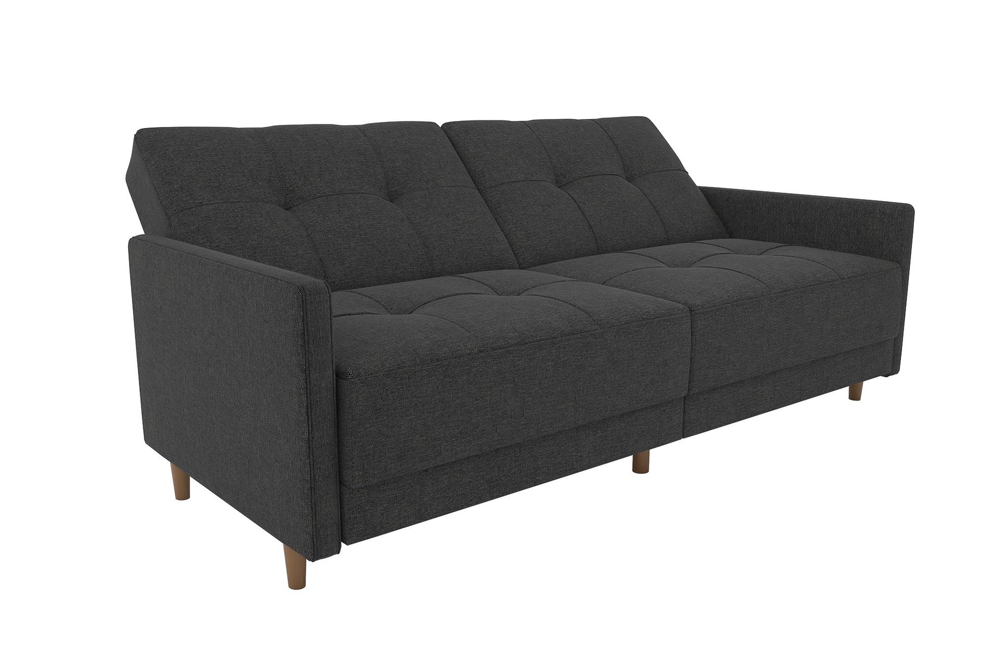 Andora Tufted Upholstered Coil Futon with Wooden Legs - Grey Linen