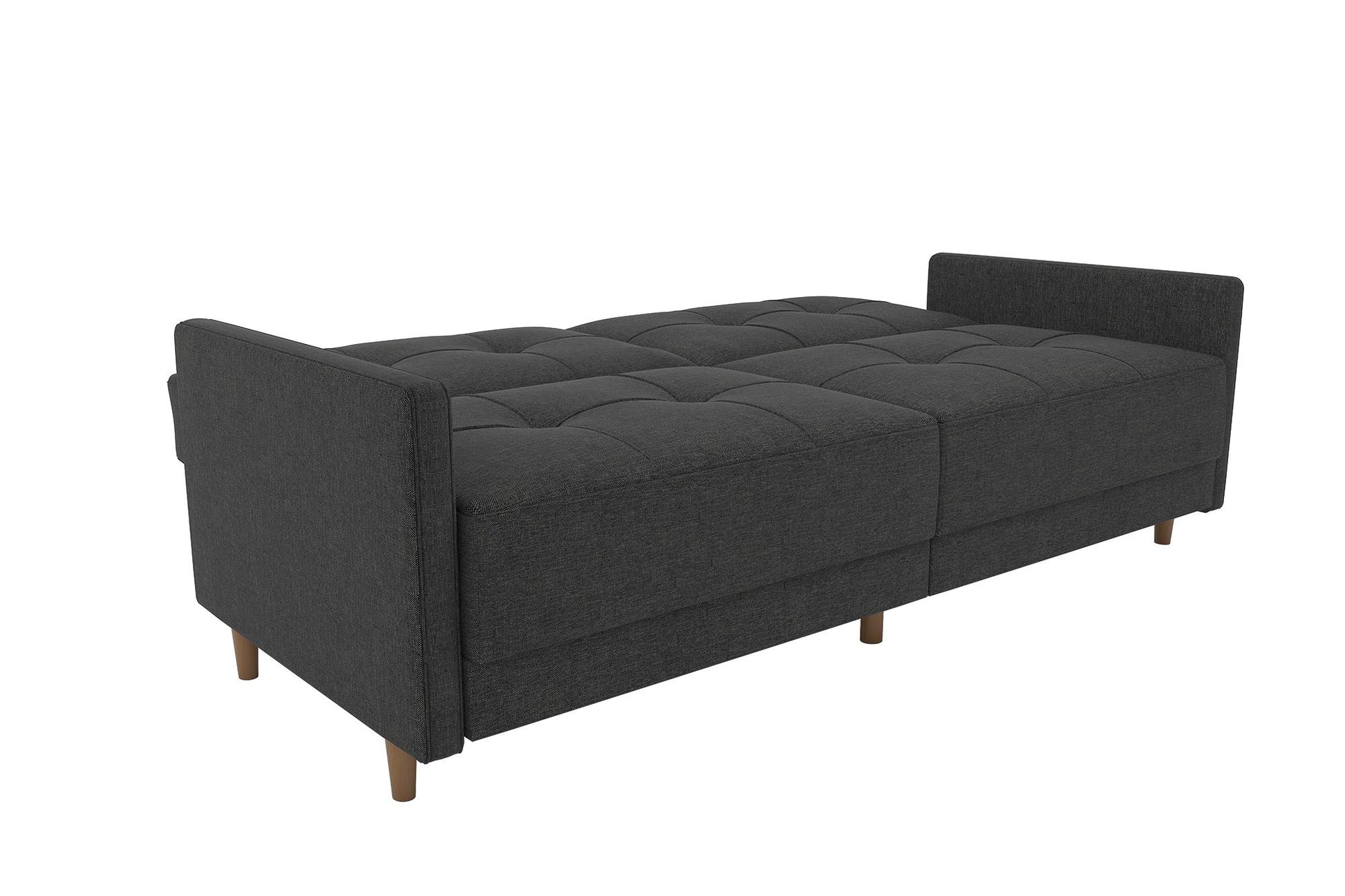 Andora Tufted Upholstered Coil Futon with Wooden Legs - Grey Linen