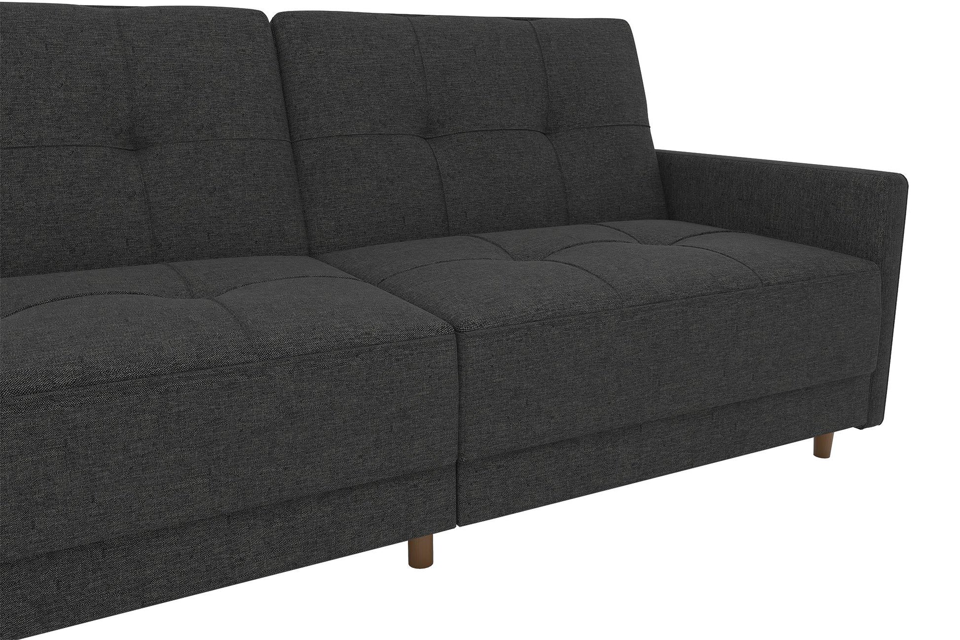 Andora Tufted Upholstered Coil Futon with Wooden Legs - Grey Linen