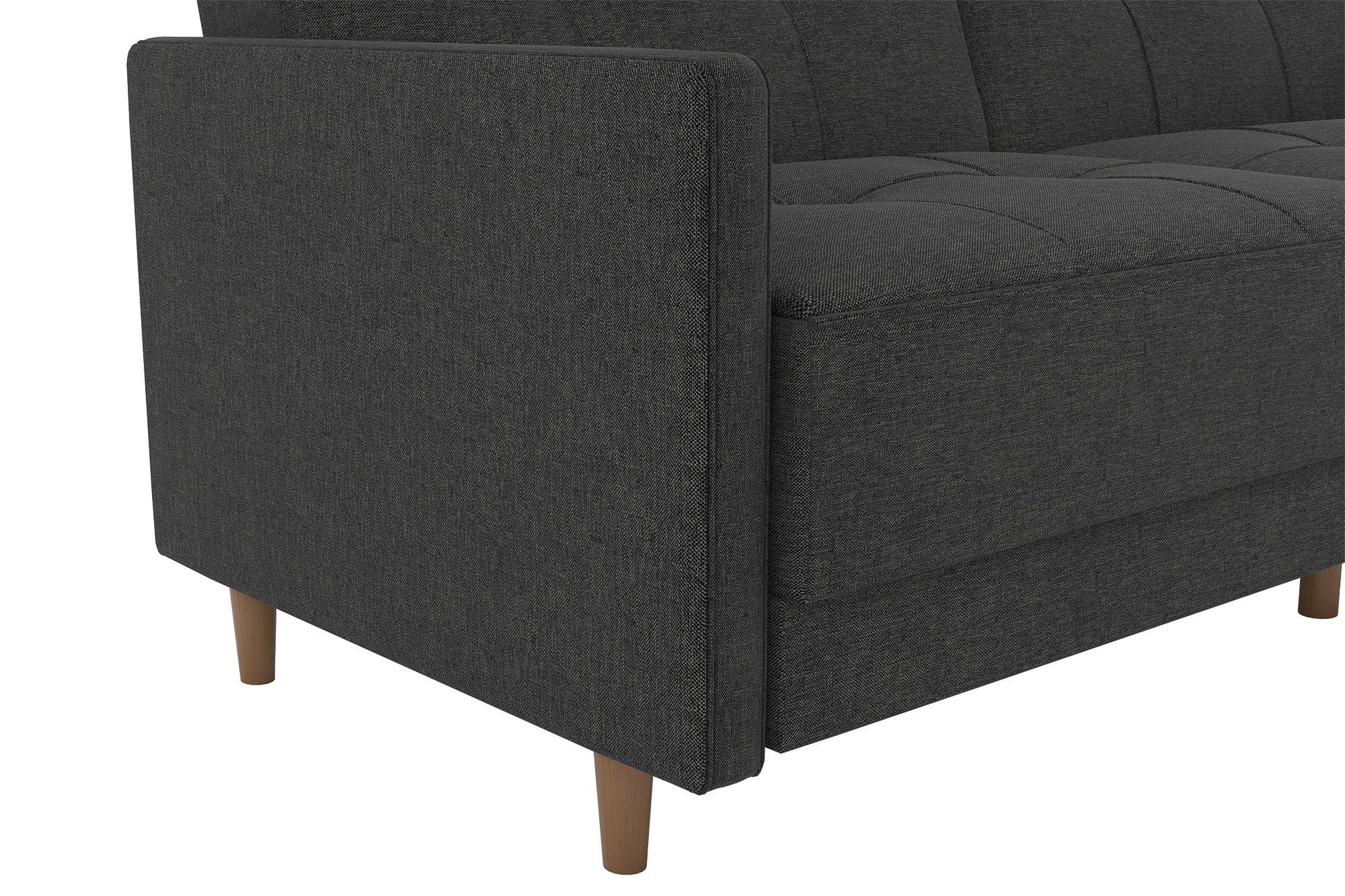 Andora Tufted Upholstered Coil Futon with Wooden Legs - Grey Linen