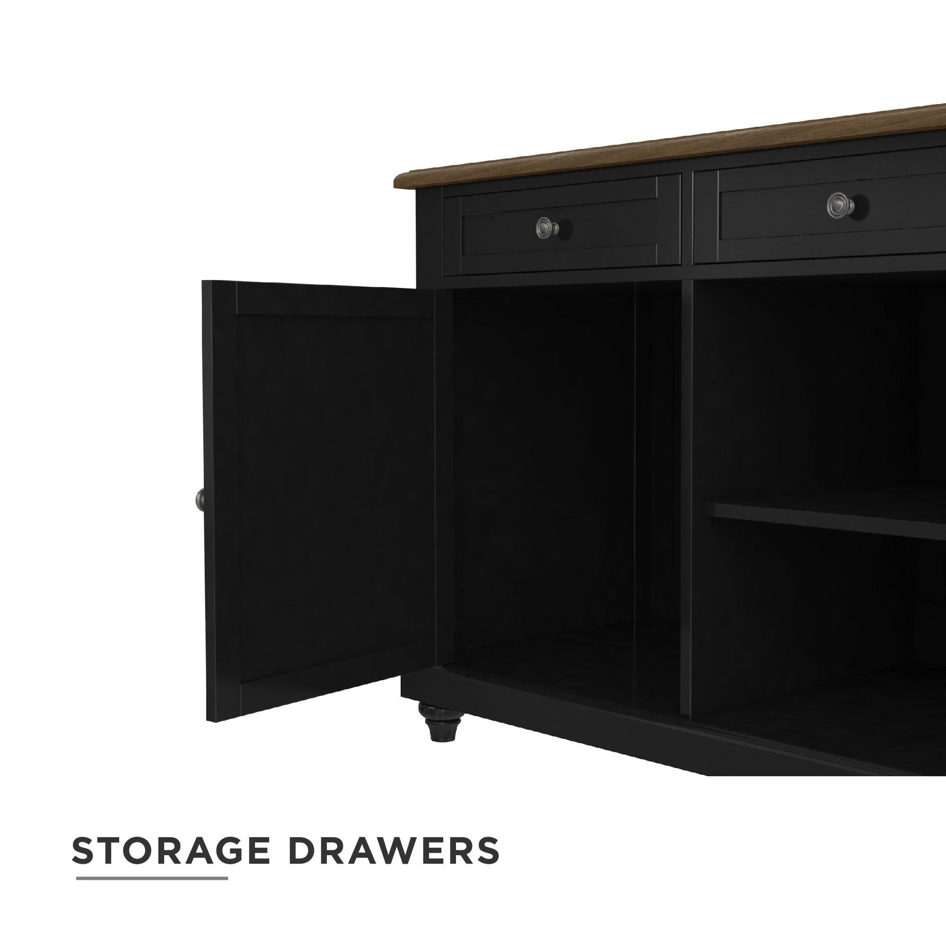 DHP Kelsey Kitchen Island with 2 Stools and Drawers, Black - Black