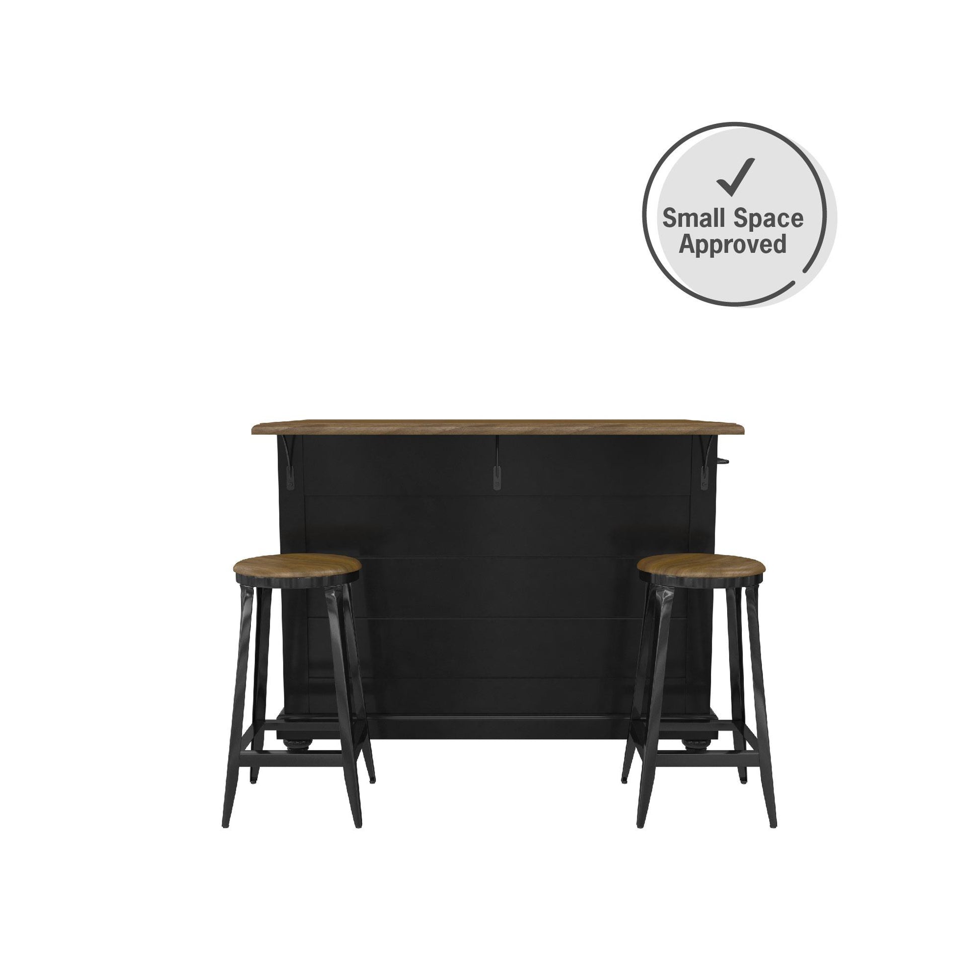 DHP Kelsey Kitchen Island with 2 Stools and Drawers, Black - Black