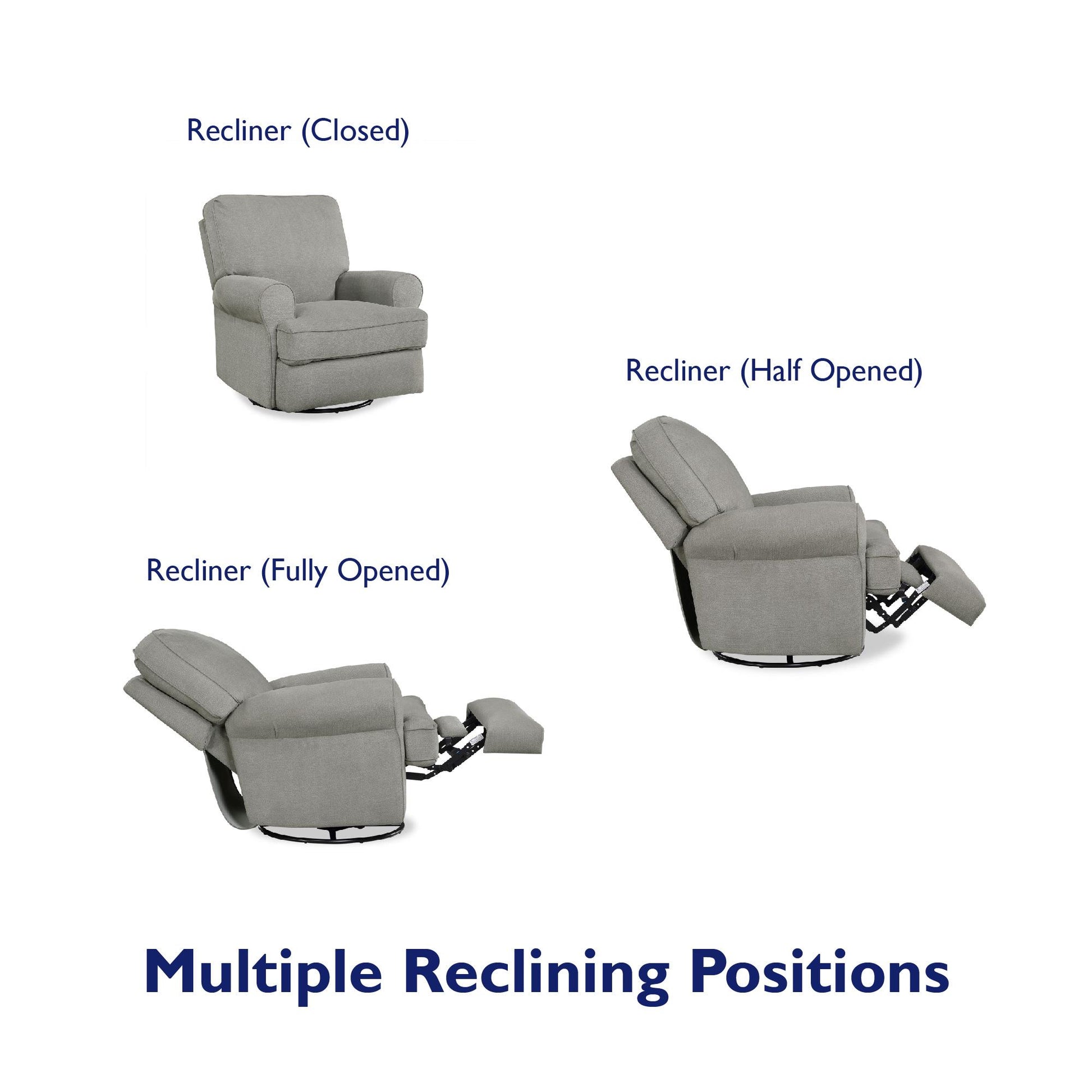 Tiana Swivel Glider Recliner Chair with Big Roll Arms and Pillowback - Gray
