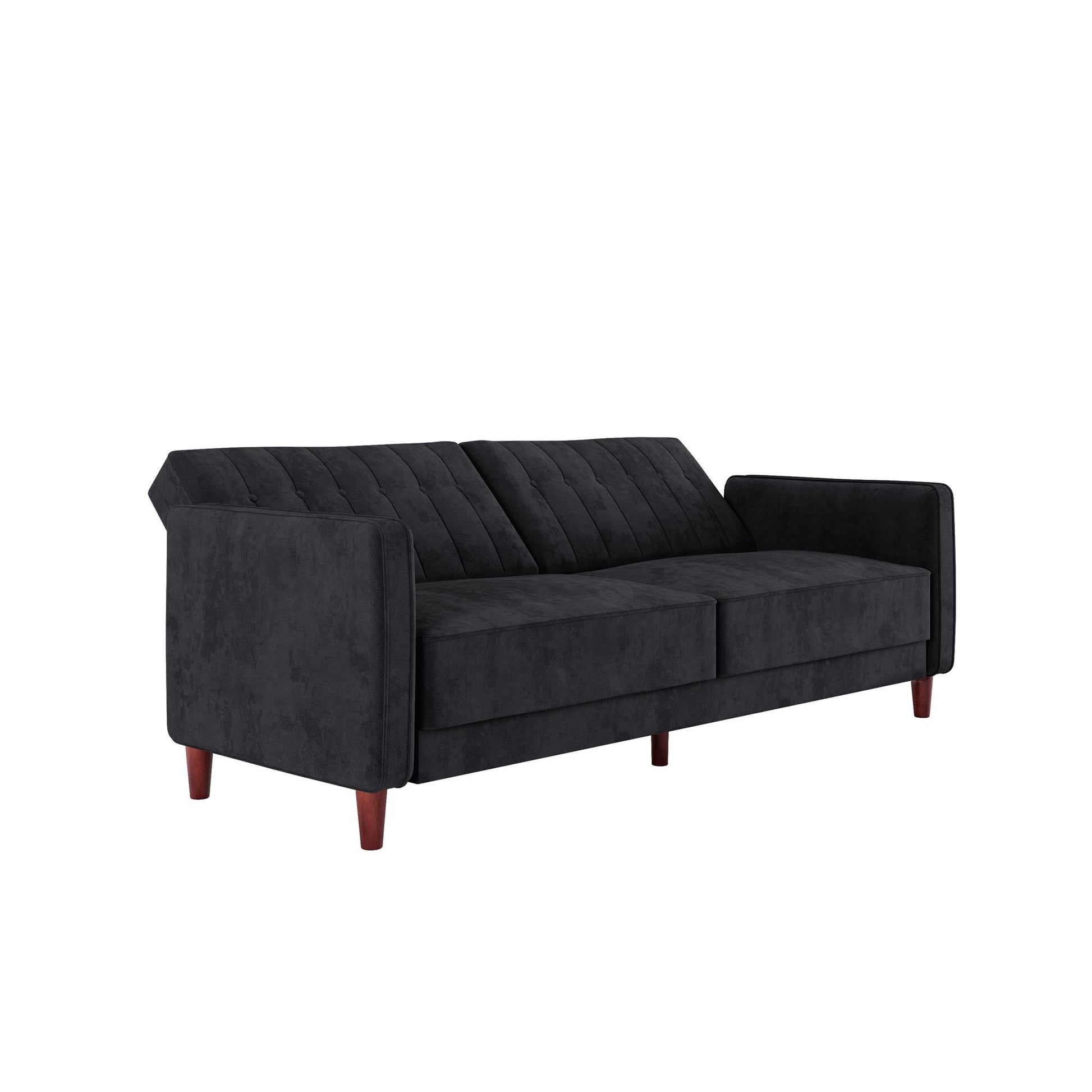Pin Tufted Transitional Futon with Vertical Stitching and Button Tufting - Black