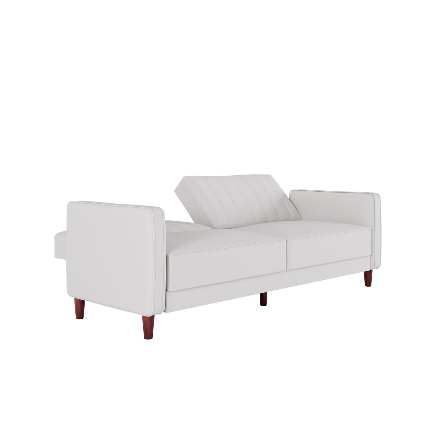 Pin Tufted Transitional Futon with Vertical Stitching and Button Tufting - White