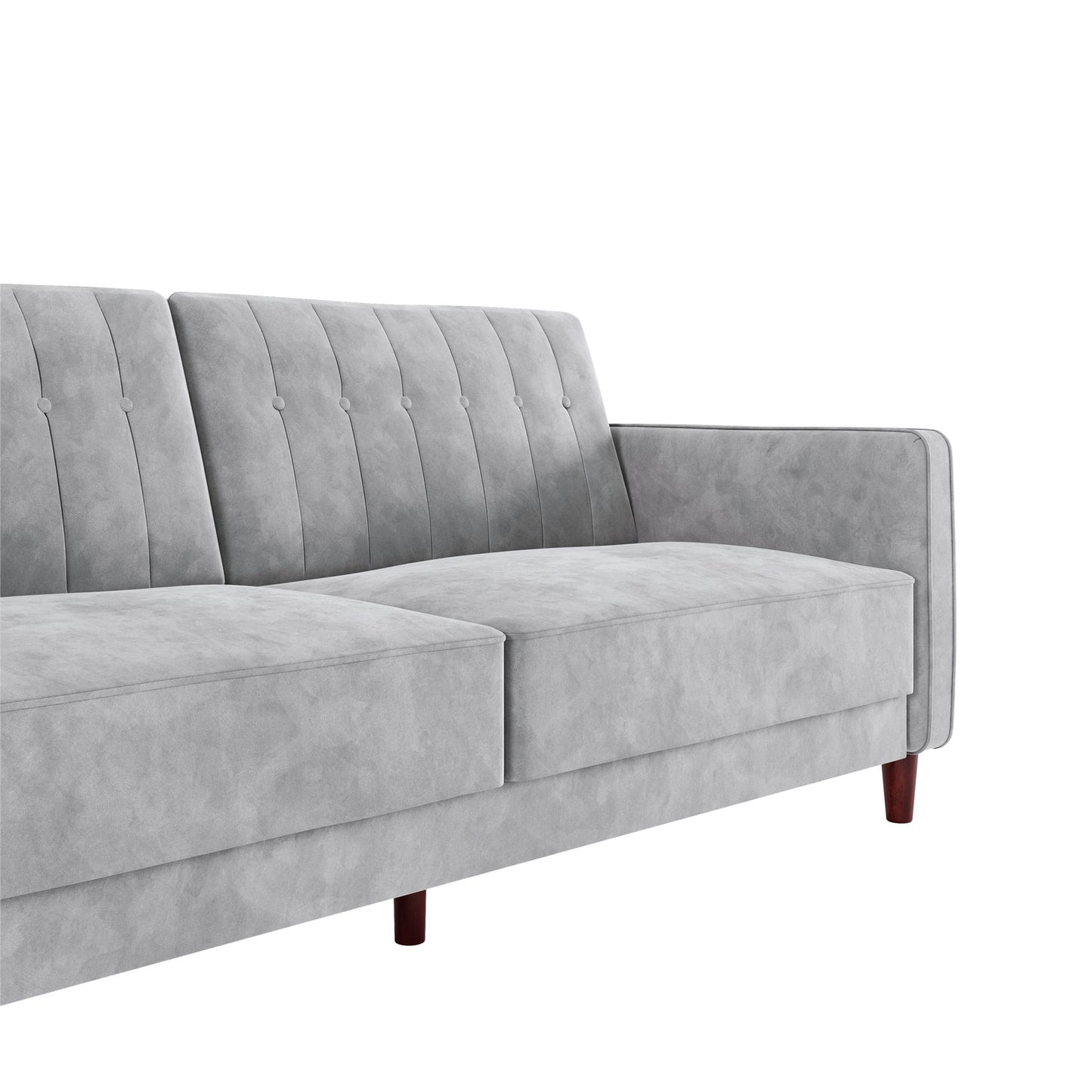 Pin Tufted Transitional Futon with Vertical Stitching and Button Tufting - Light Gray