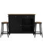 DHP Kelsey Kitchen Island with 2 Stools and Drawers, Black - Black