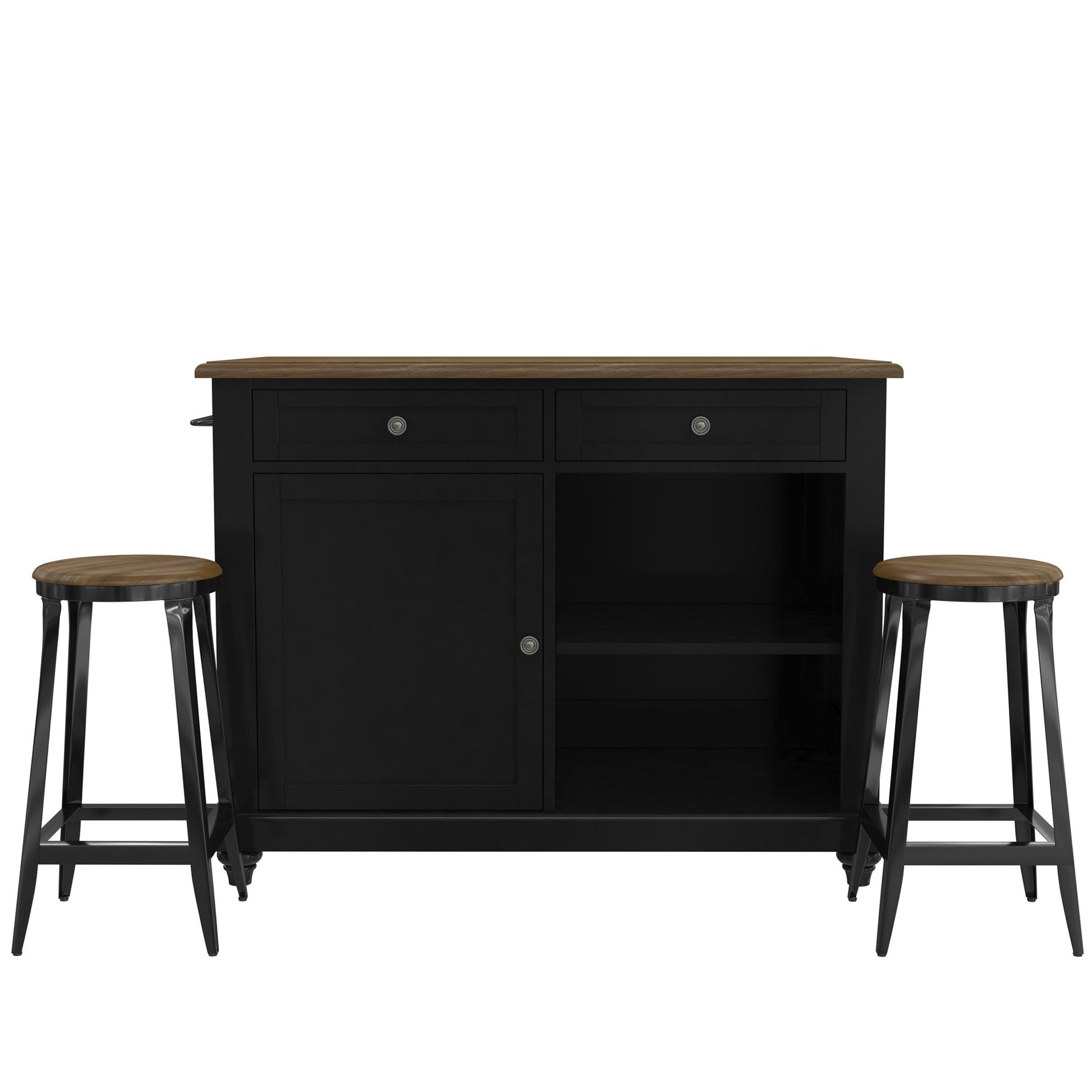DHP Kelsey Kitchen Island with 2 Stools and Drawers, Black - Black