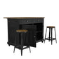 DHP Kelsey Kitchen Island with 2 Stools and Drawers, Black - Black
