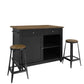 DHP Kelsey Kitchen Island with 2 Stools and Drawers, Black - Black