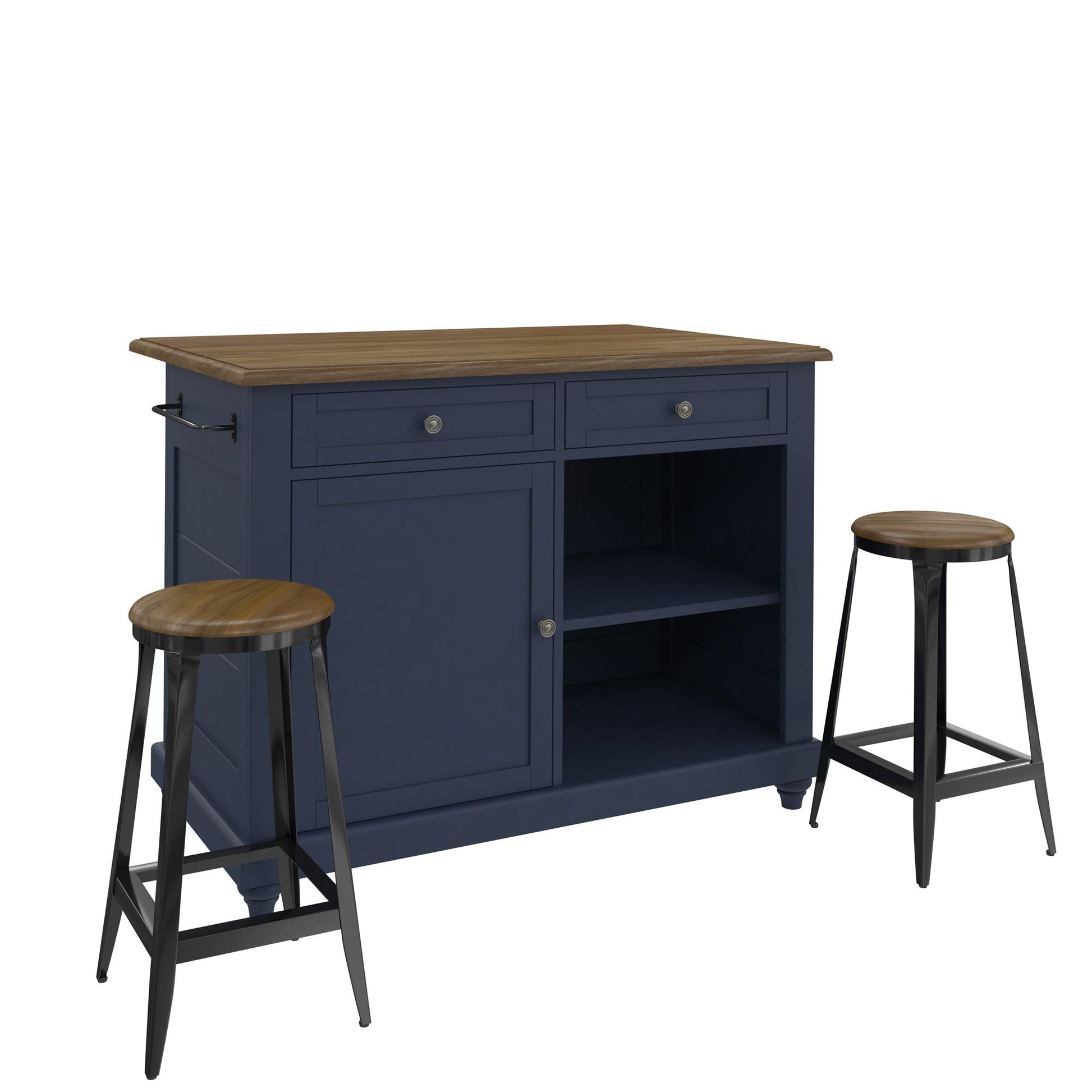 DHP Kelsey Kitchen Island with 2, Blue - Blue