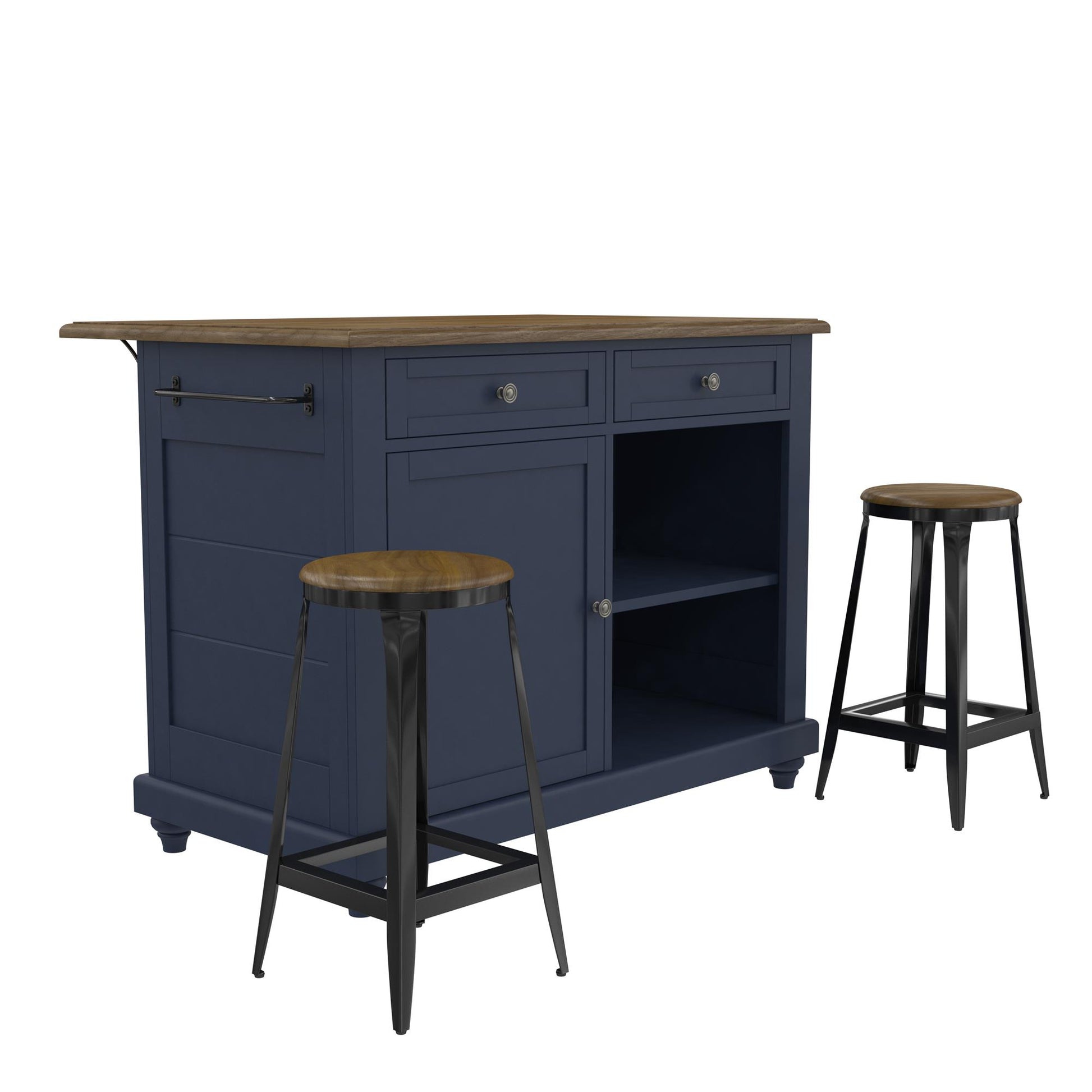 DHP Kelsey Kitchen Island with 2, Blue - Blue