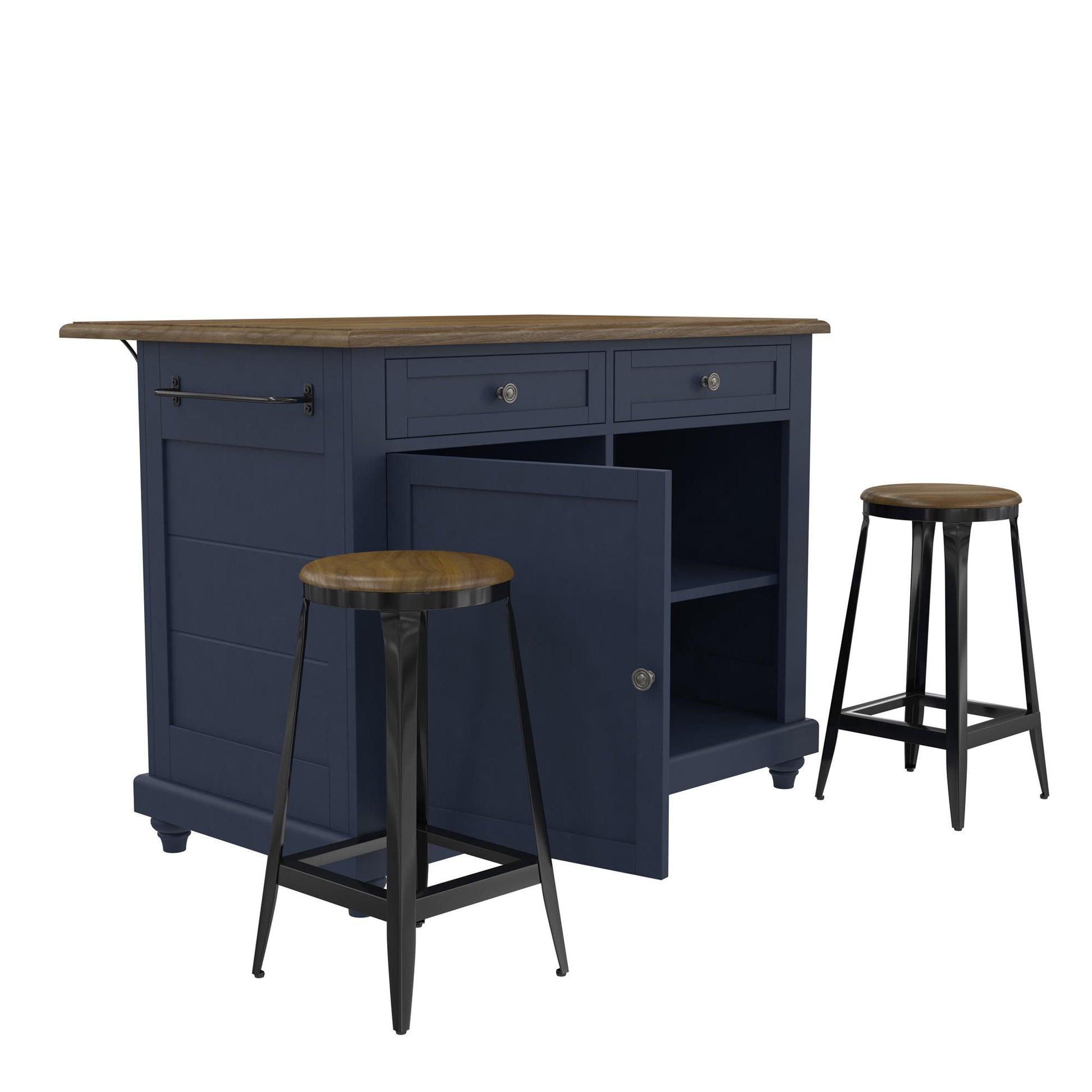DHP Kelsey Kitchen Island with 2, Blue - Blue