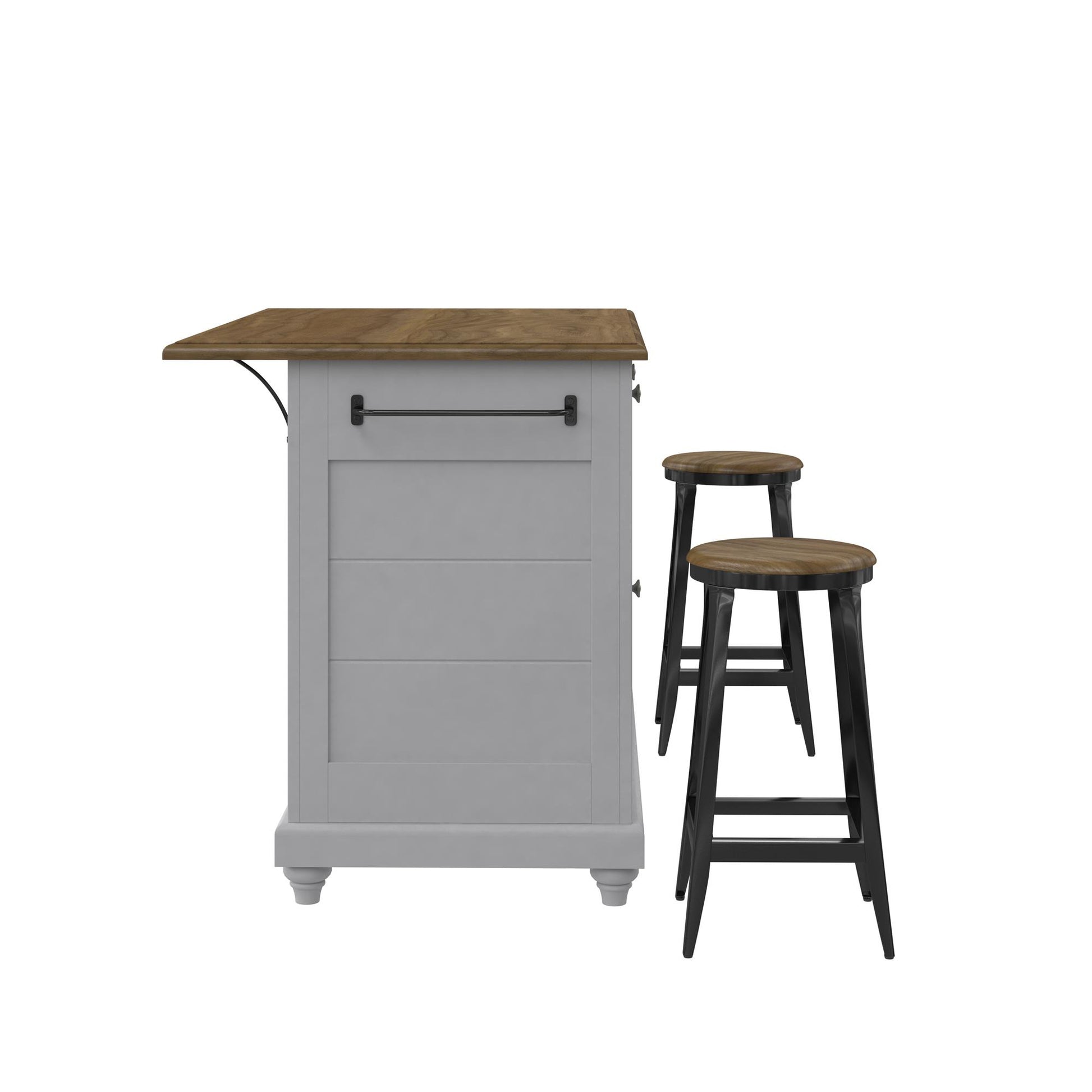 DHP Kelsey Kitchen Island with 2 Stools, Gray - Gray