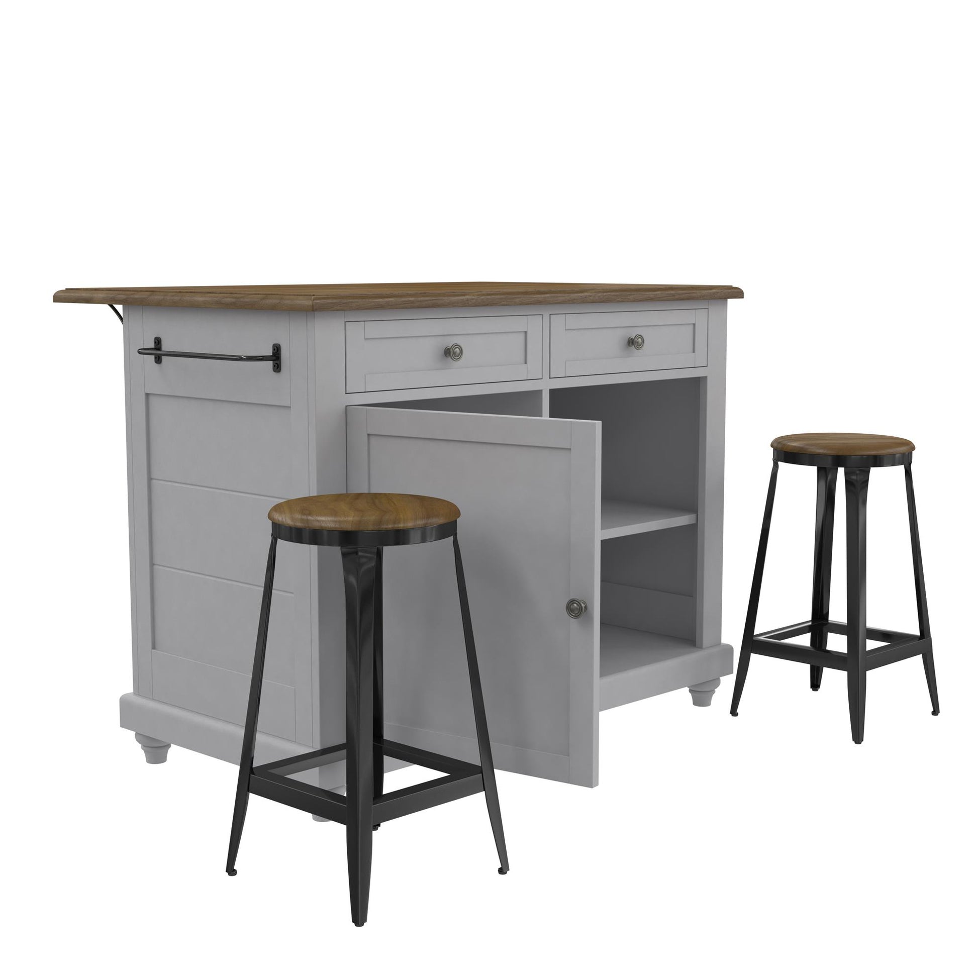 DHP Kelsey Kitchen Island with 2 Stools, Gray - Gray