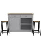 DHP Kelsey Kitchen Island with 2 Stools, Gray - Gray
