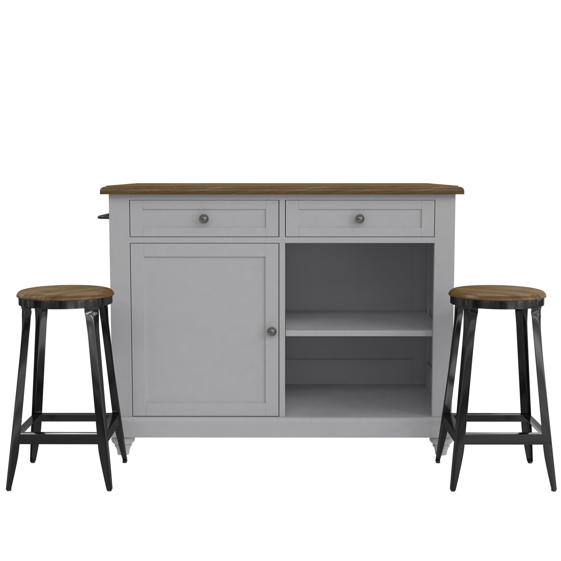DHP Kelsey Kitchen Island with 2 Stools, Gray - Gray