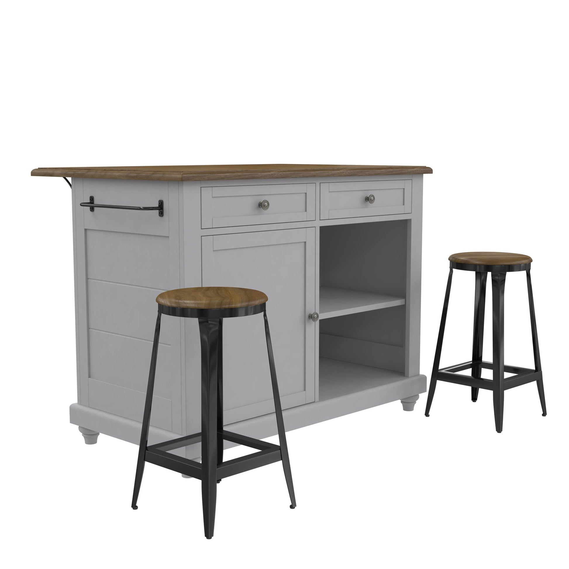 DHP Kelsey Kitchen Island with 2 Stools, Gray - Gray