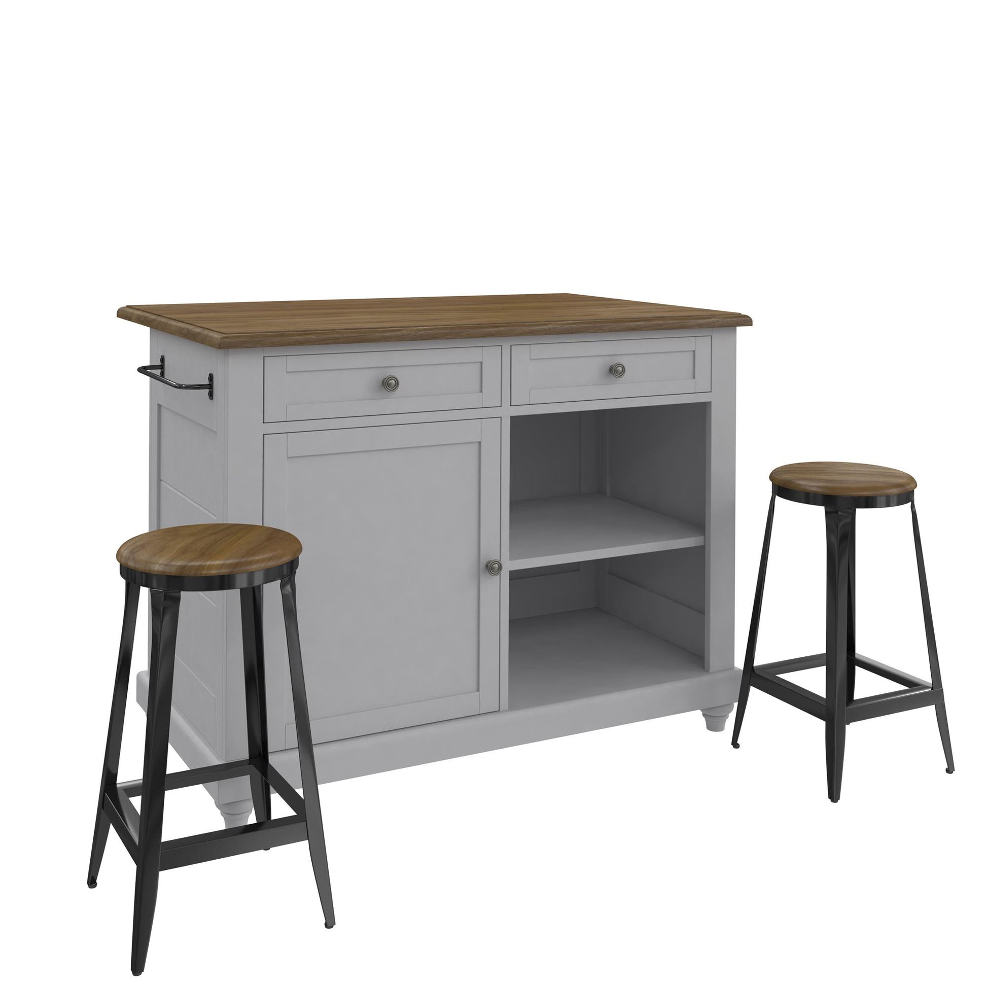 DHP Kelsey Kitchen Island with 2 Stools, Gray - Gray