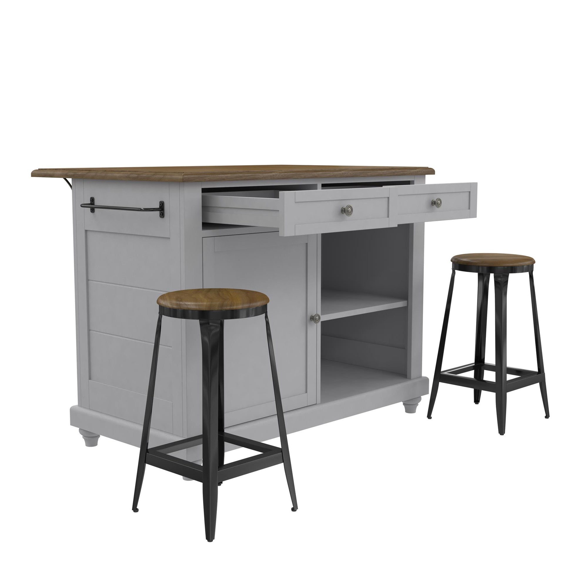DHP Kelsey Kitchen Island with 2 Stools, Gray - Gray