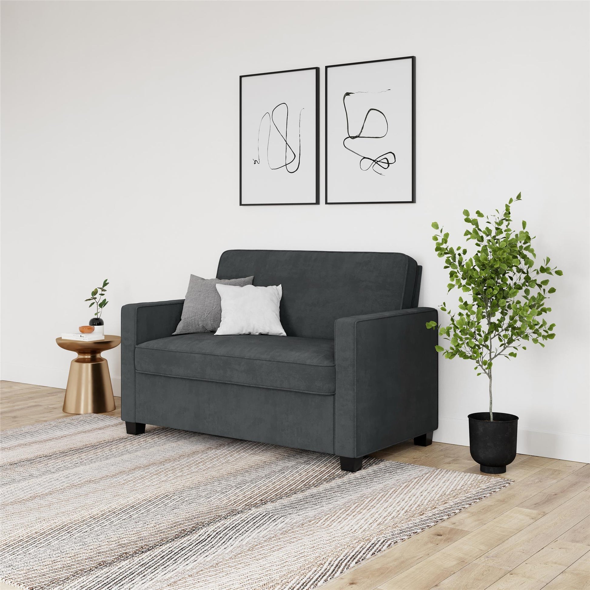 Casey Loveseat Sofa Sleeper with Memory Foam Pull-Out Mattress - Gray - Twin