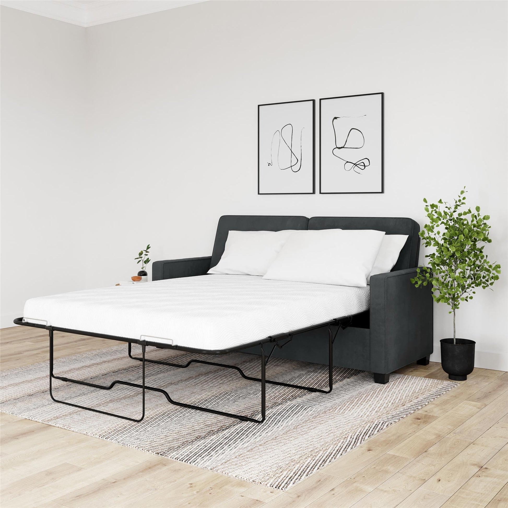 DHP Cooper Loveseat Sofa Sleeper with Full Memory Foam Mattress, Gray Velvet - Gray - Full