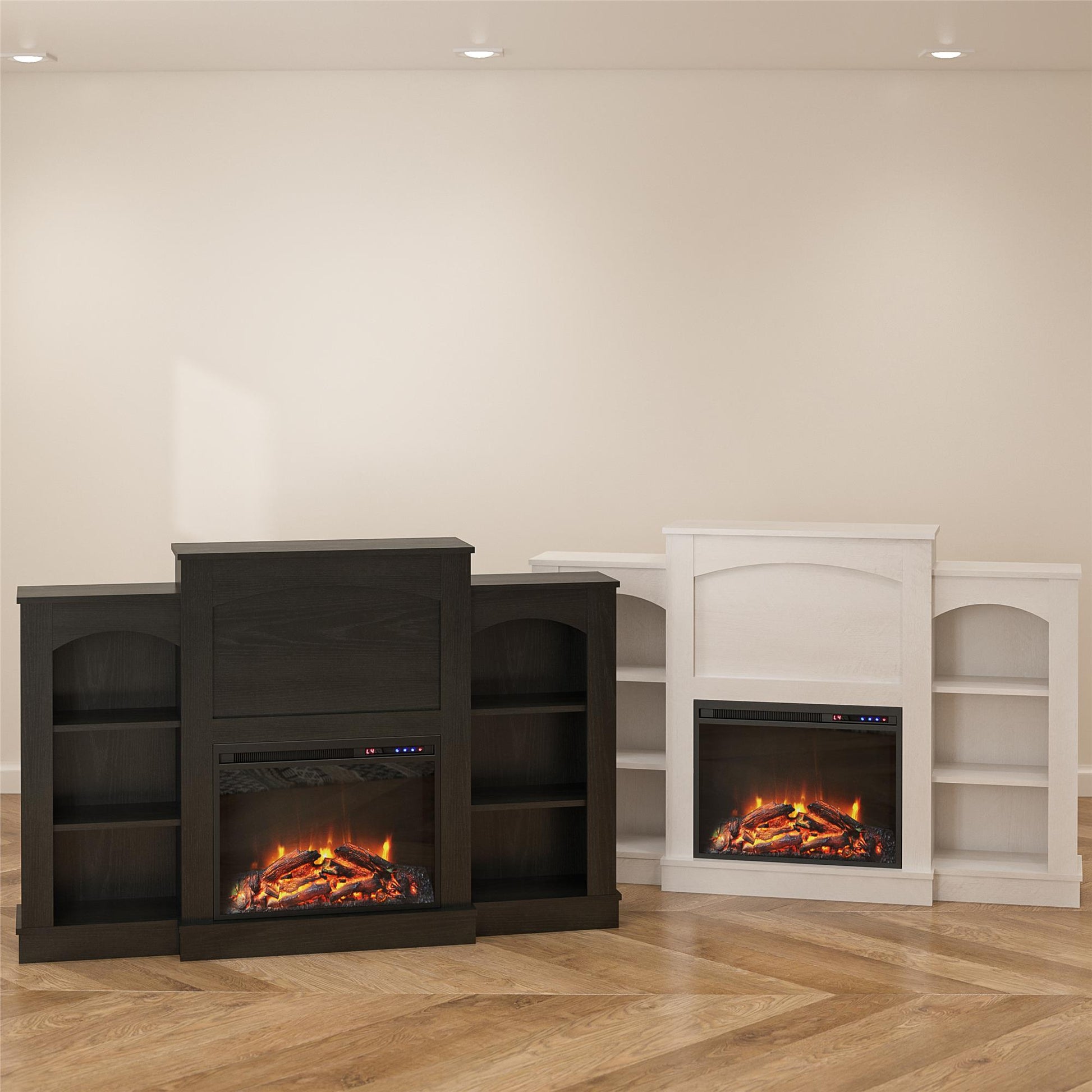 Hawke's Bay Electric Fireplace Mantel with Bookshelves - Ivory Oak