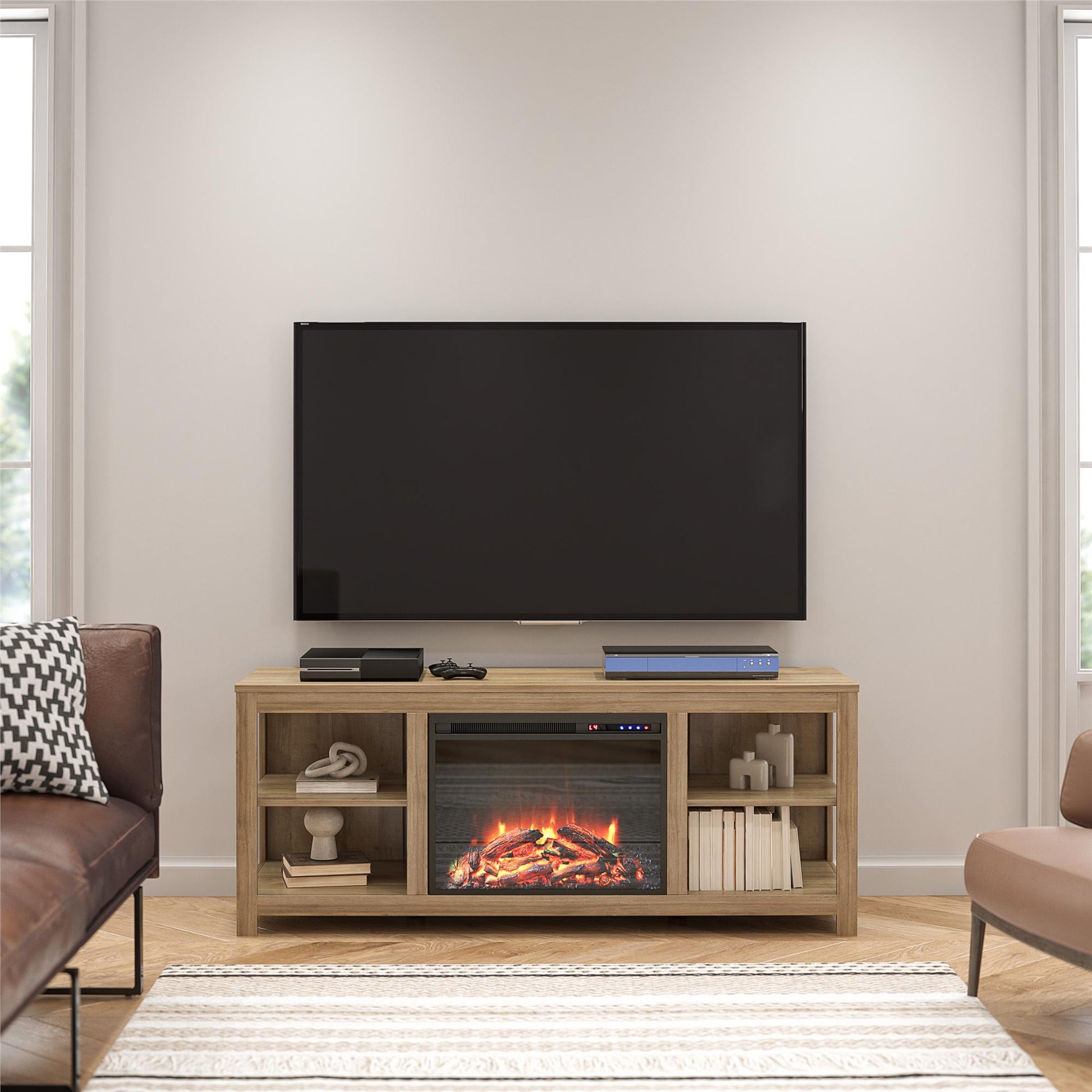 Melville Electric Fireplace Console TV Stand for TVs up to 74" - Natural
