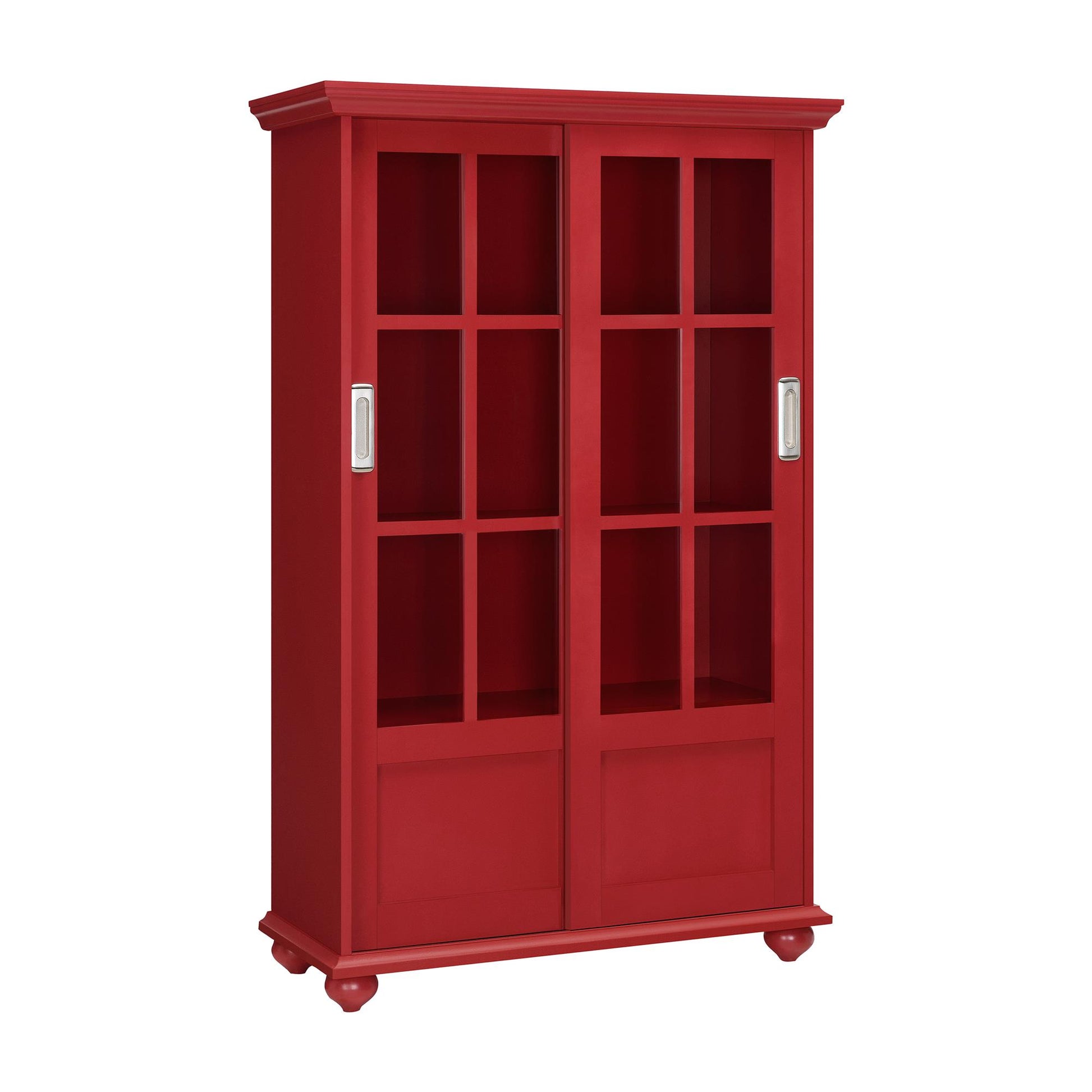 Aaron Lane Tall Bookcase with 2 Sliding Glass Doors - Red