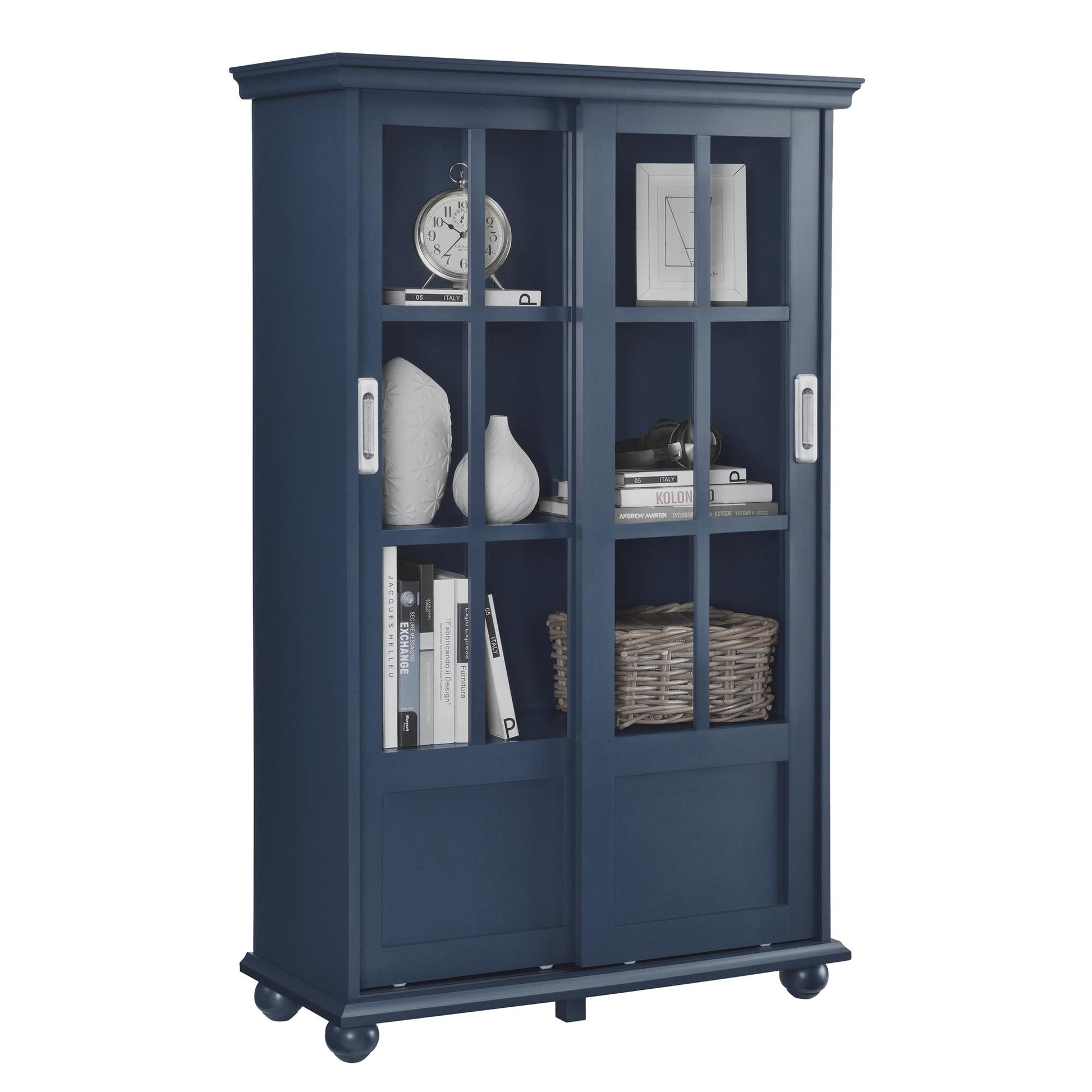 Aaron Lane Tall Bookcase with 2 Sliding Glass Doors - Blue