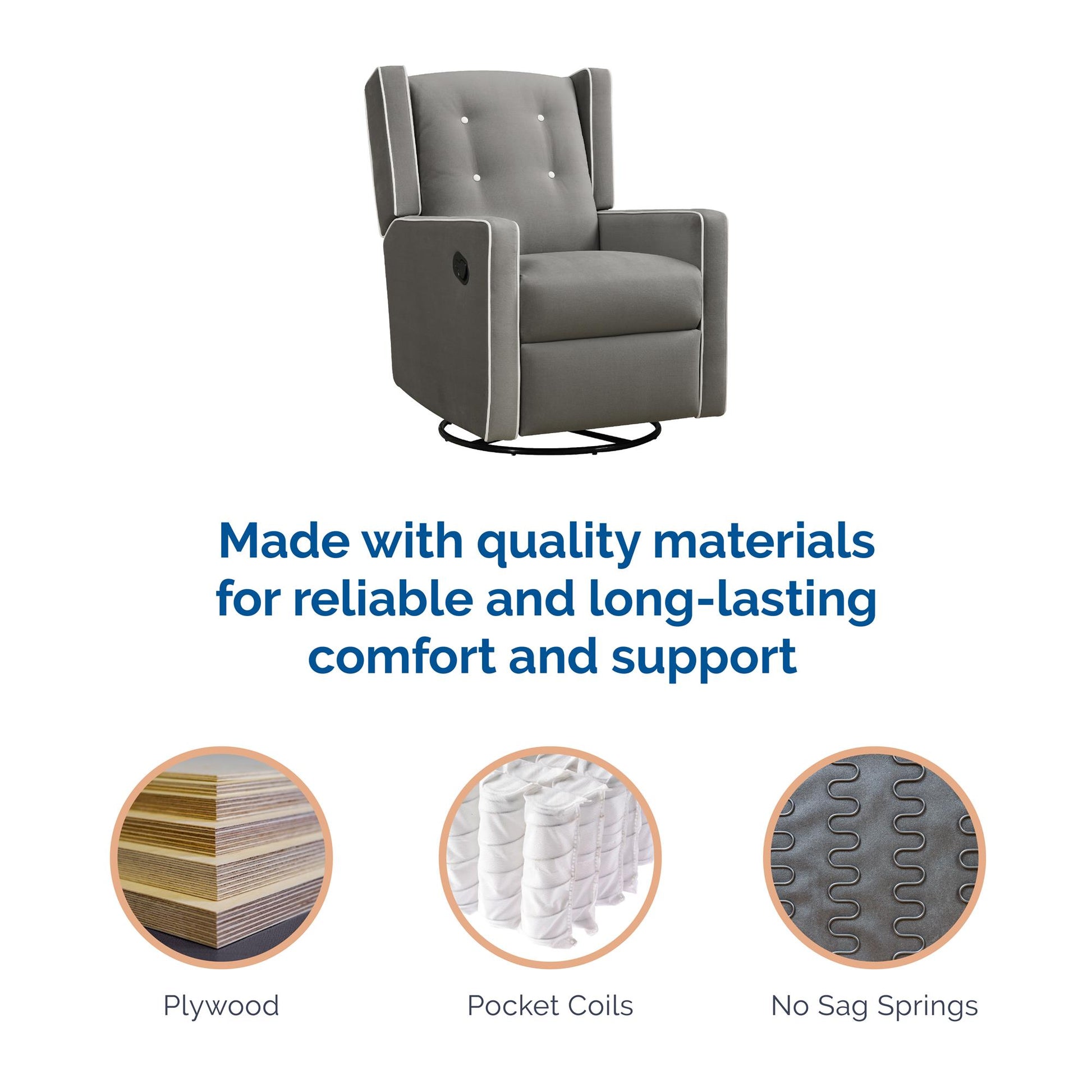 Mikayla Swivel Glider Recliner Chair Pocket Coil Seating - Gray