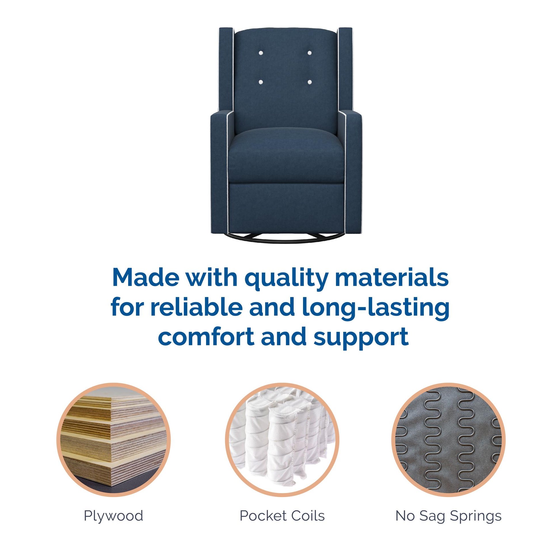 Mikayla Swivel Glider Recliner Chair Pocket Coil Seating - Blue
