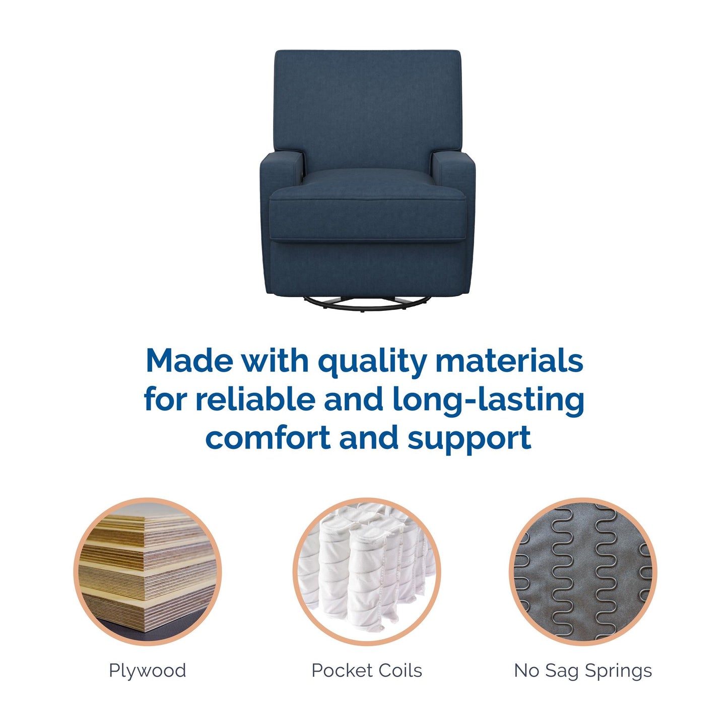 Rylan Upholstered Swivel Glider Recliner Chair with Square Back - Blue