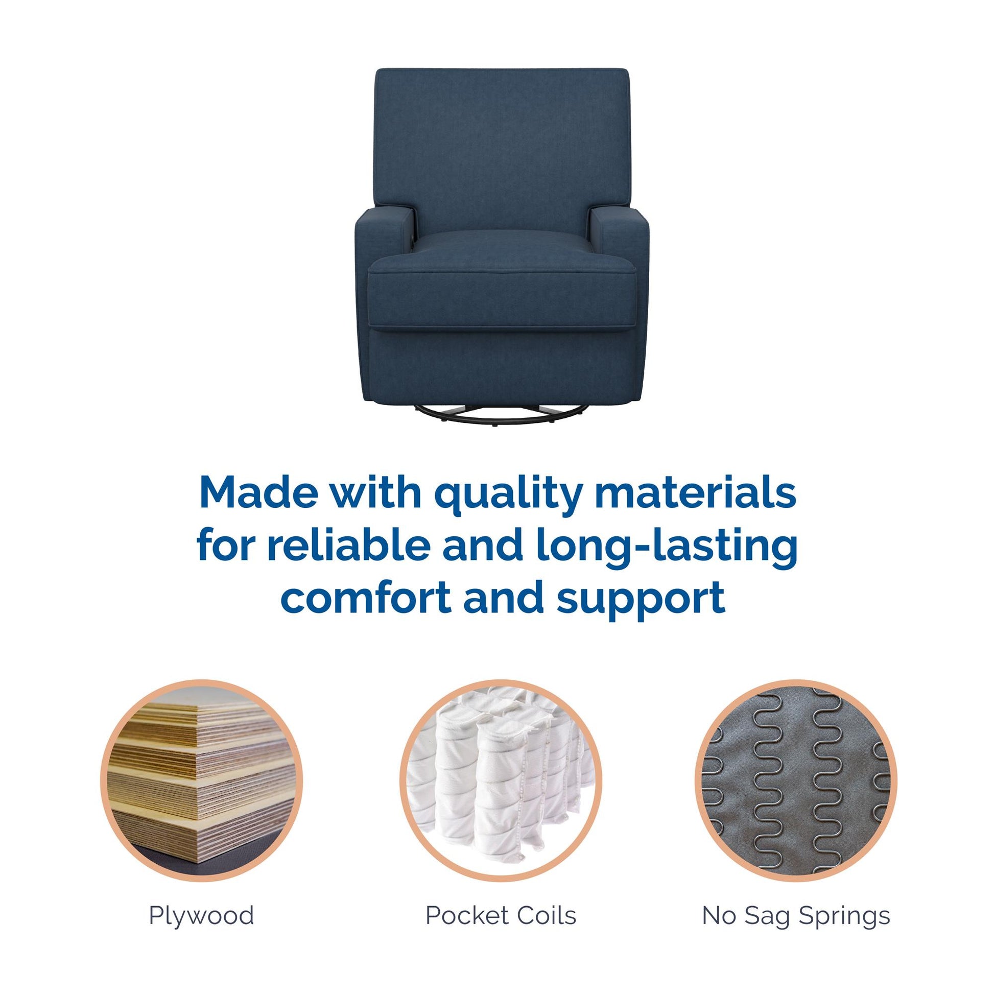 Rylan Upholstered Swivel Glider Recliner Chair with Square Back - Blue