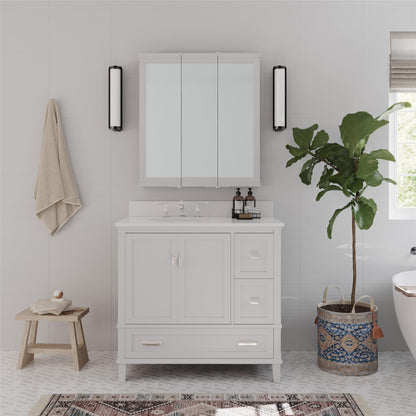 Otum Bathroom 3 Door Mirrored Medicine Cabinet - White