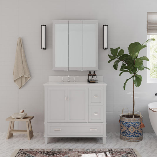 Otum Bathroom 3 Door Mirrored Medicine Cabinet - White